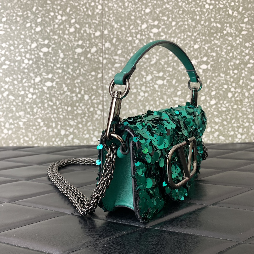 Valentino Garavani Loco Small Embroidered Shoulder Bag with Vert Vertigo Beaded Fringes